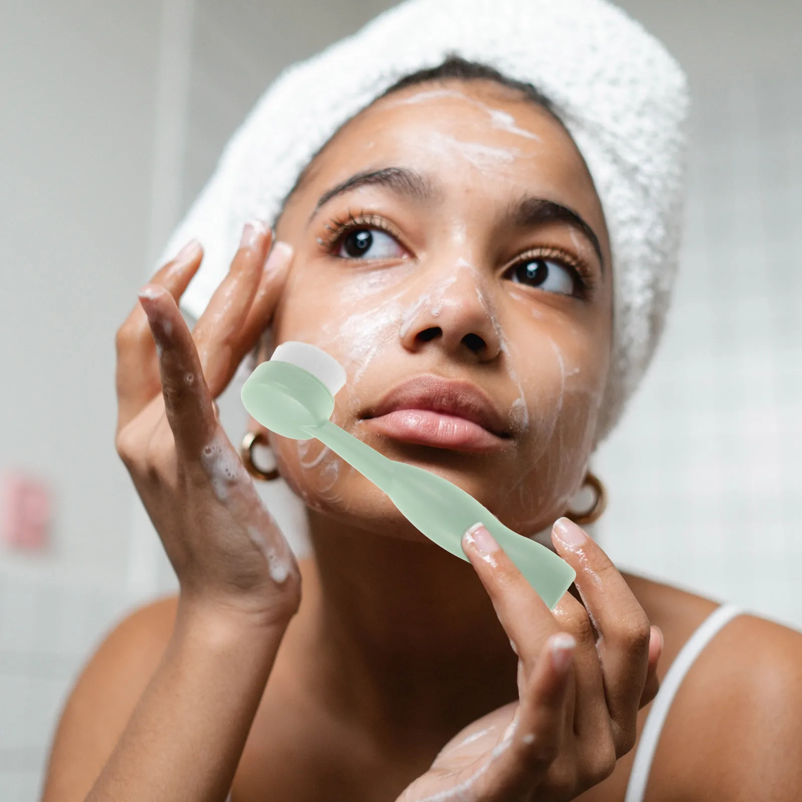 Escova de limpeza facial macia natural cabelo rosto esfoliante tamanho de viagem alça ergonômica multi-uso ferramenta de cuidados com a pele para