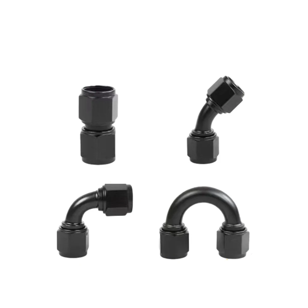 AN4/AN6/AN8/AN10/AN12/AN16 Female to Female Swivel Hose End Fitting Adaptors Aluminum Anodized Black Straight 0°/45°/90° Degrees