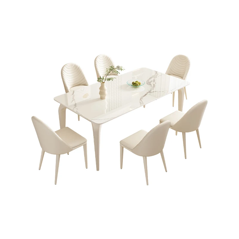 Italian cream wind rock board dining table and chair combination small household modern simple rectangular western food table