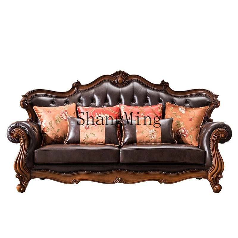 

ZYY all-solid wood leather sofa combination living room leather sofa large apartment household