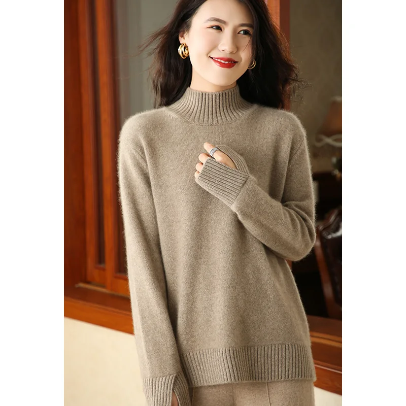 Loose Style High Grade 100% Goat Cashmere Thicker Sweater Knitting Pullovers Lady 2022 Autumn Winter Warm Oversize Woolen Tops