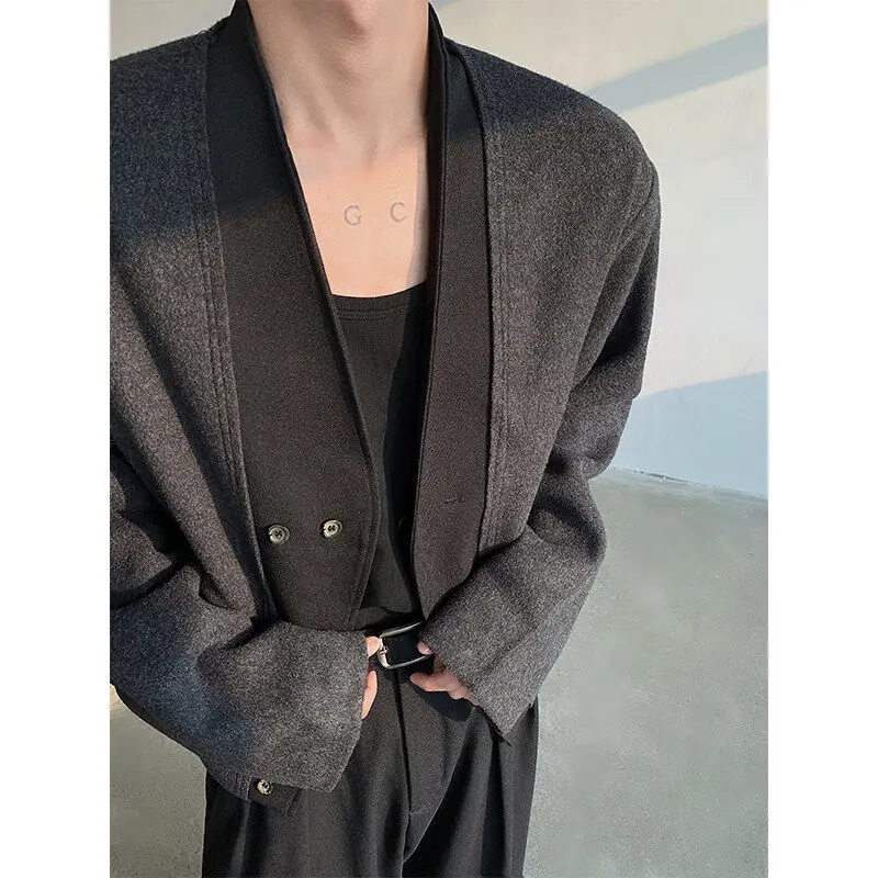 

Весенний модный двубортный кардиган из смесовой шерсти, короткое пальто в стиле ретро, из полиэфирного волокна, с длинными рукавами, прямым подолом, костюмный стиль