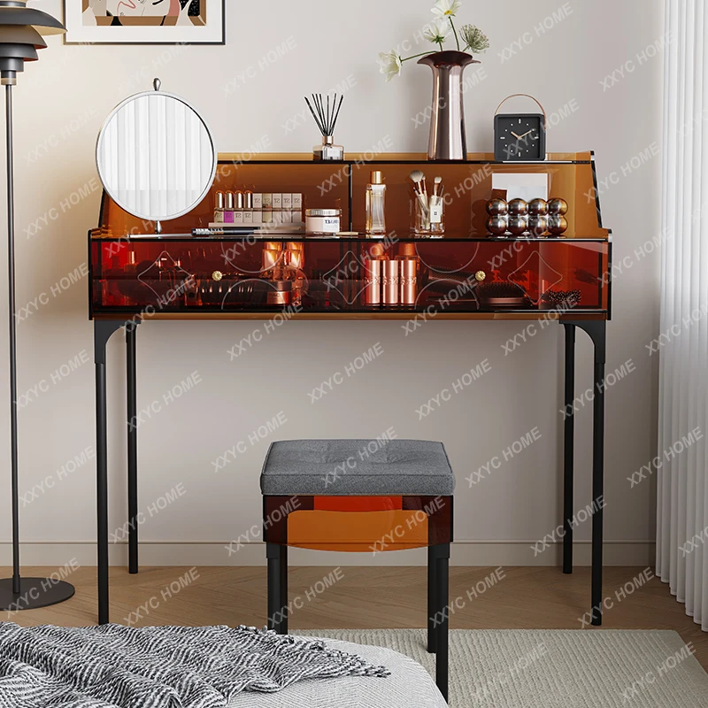 Modern European Vanity Table Dest Glossy Simple Small Bedroom Makeup Vanity Desk Space Saving