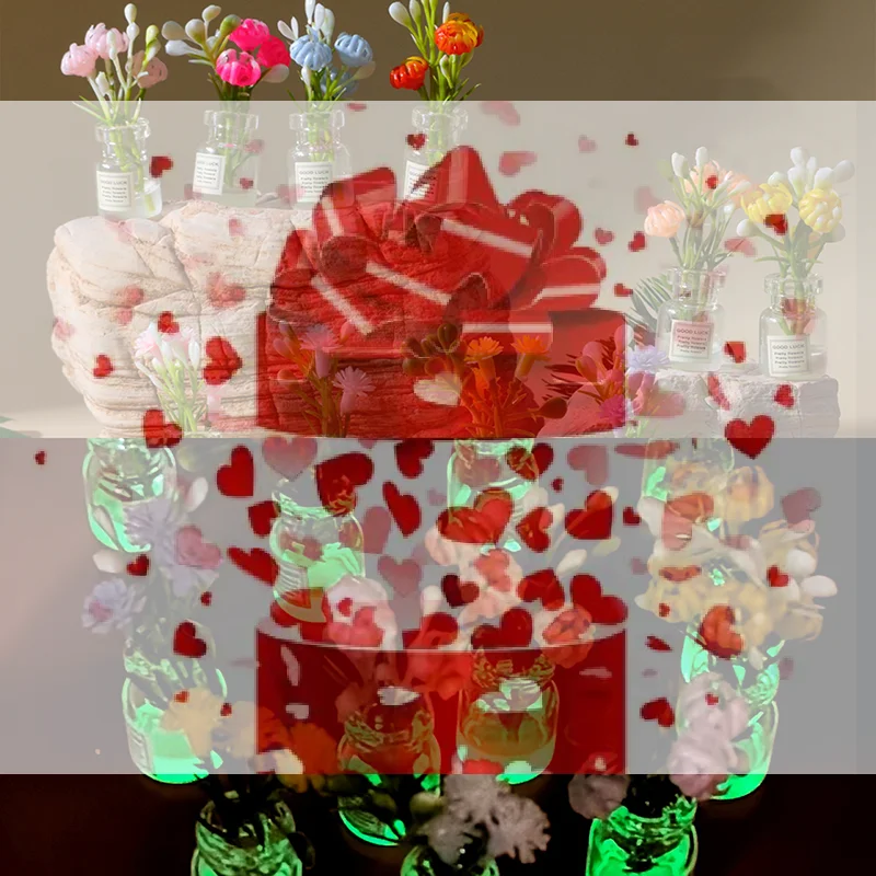 【BS】2 Peças Mini Vaso de Flores Acessórios para Casa de Bonecas Simulação Rosa Pink Jasmim Branco Mini Arranjo Floral Modelo Miniatura