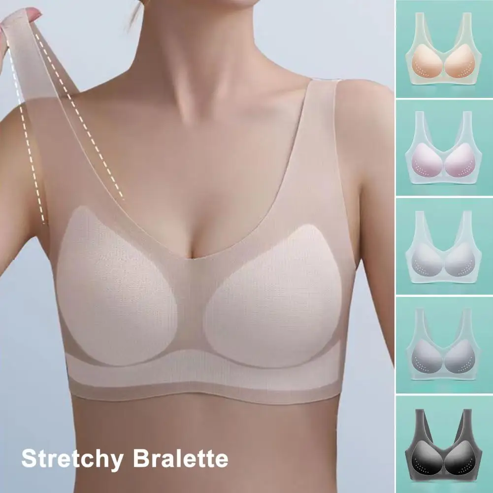 Sweat-wicking Bralette Comfortable Ice Silk Bralette for Women Thin Push Up Beauty Back Underwear with V Design All-day Wear