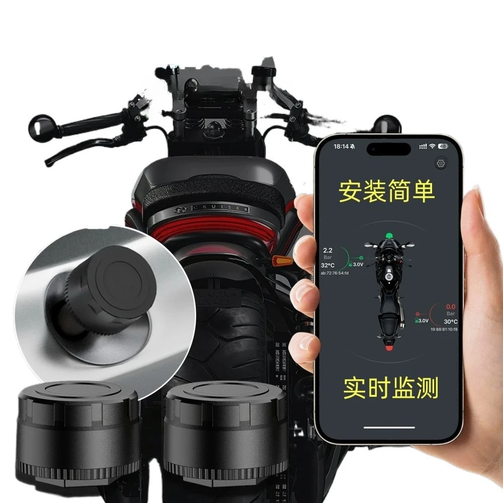 Bluetooth tire pressure monitor for cars and motorcycles, real-time monitoring, non-destructive installation, high precision