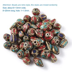 50Pcs Tibetan Retro Prayer Nepal Beads Handmade Red Coral Turquoises Loose Bead For Bracelet Necklace DIY Craft Jewelry Making