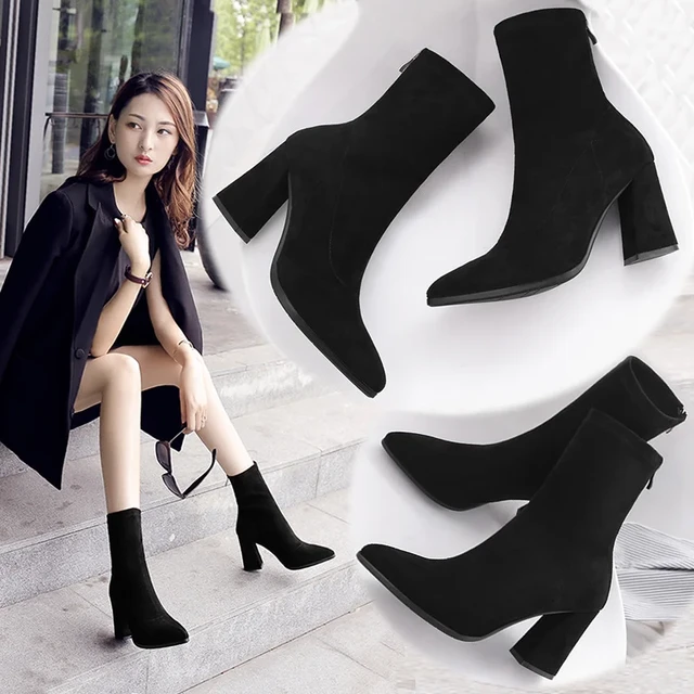 Black Ankle Boots 34 Black Boots Heels 34 Boots Women s Shoes Suede Boots Women Women s Boots Aliexpress