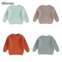 Blotona-suéter de malha de manga comprida para bebê recém-nascido, pulôver solto sólido, tops casuais para crianças, roupas para meninas e meninos, outono e inverno