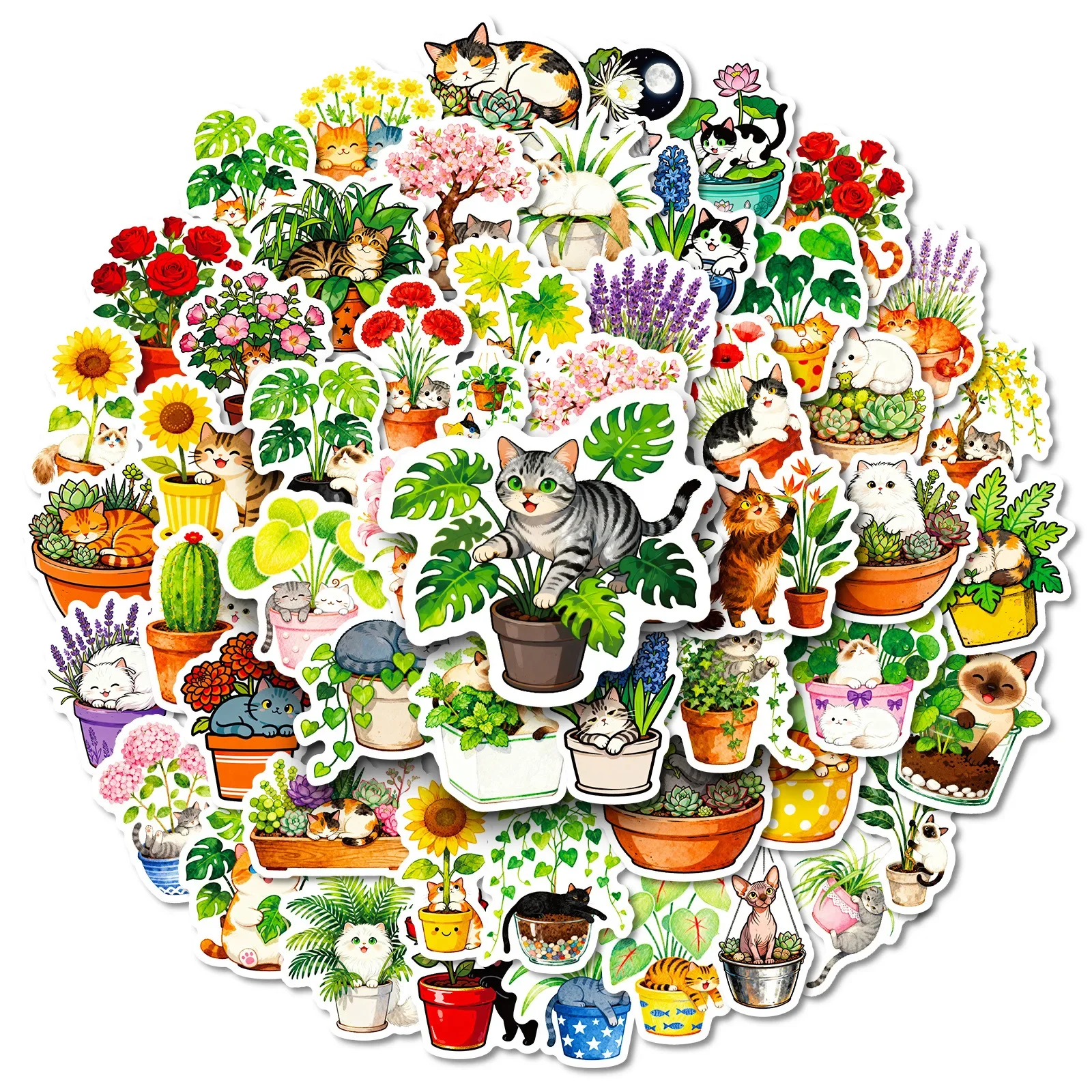 10/56 قطعة الموضة الجمالية القط والنباتات سلسلة الكتابة على الجدران ملصقات لكوب الماء الهاتف الكمبيوتر المحمول القرطاسية الأمتعة #6