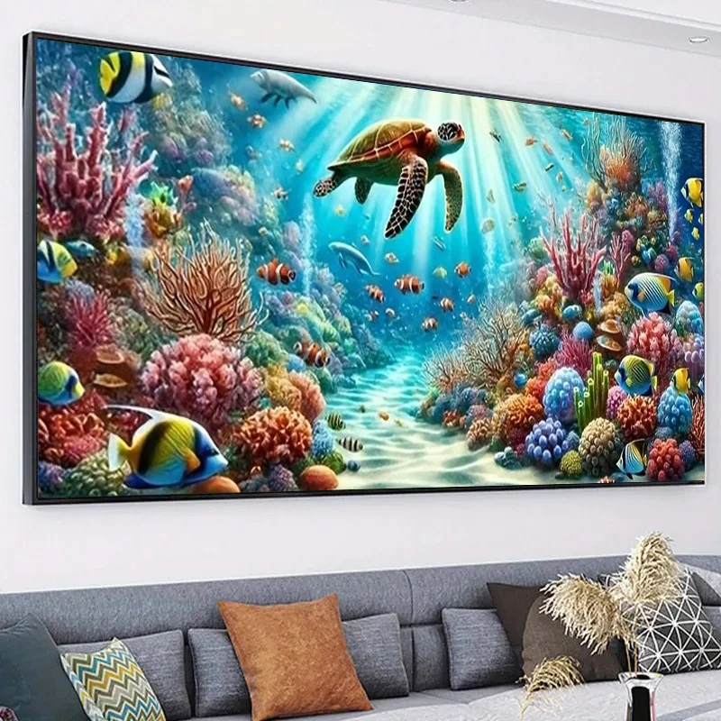 Large Size Coral Reefs,Marine Life,5D Diamond Painting Full Square Round Deep Sea Turtle Animals Diamond Mosaic DIY Cross Stitch