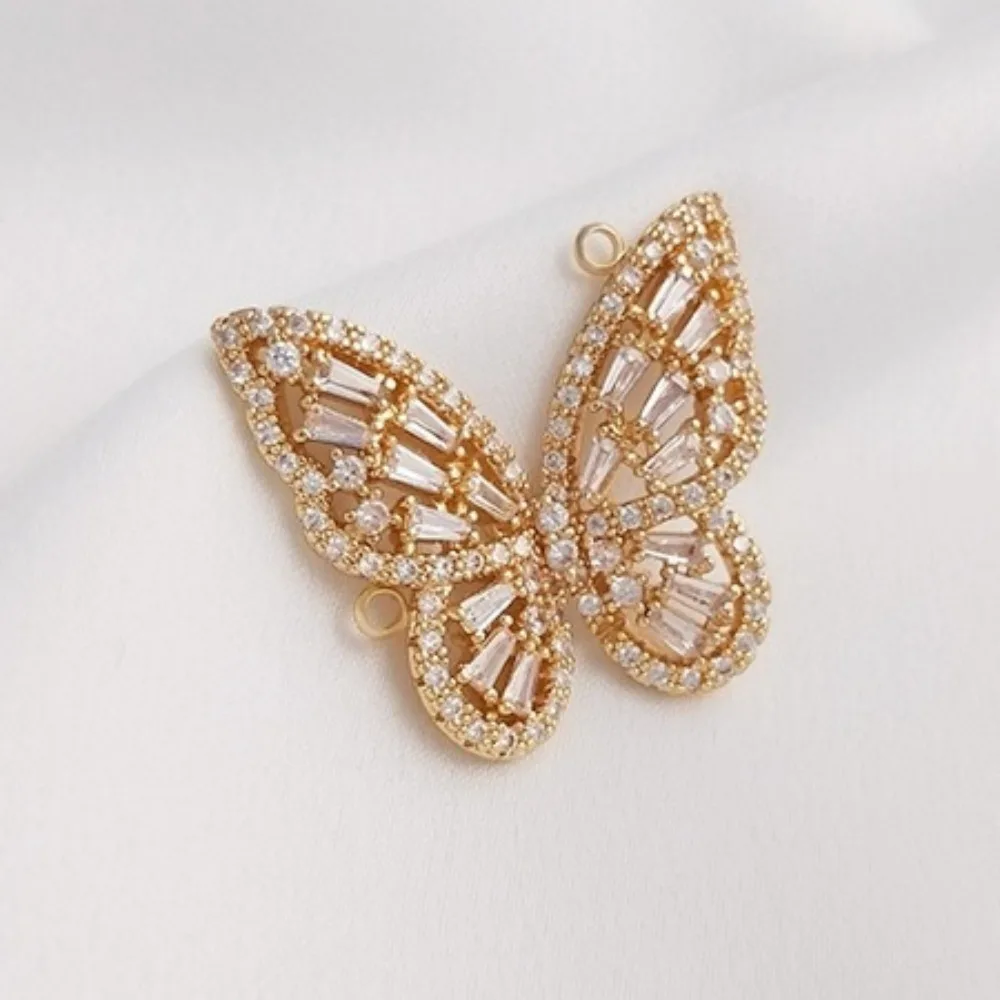 

Miniature Zircon Large Butterfly Necklace Sweater Copper Charms 14K Gold Color Pendant DIY Clavicle Chain Accessories