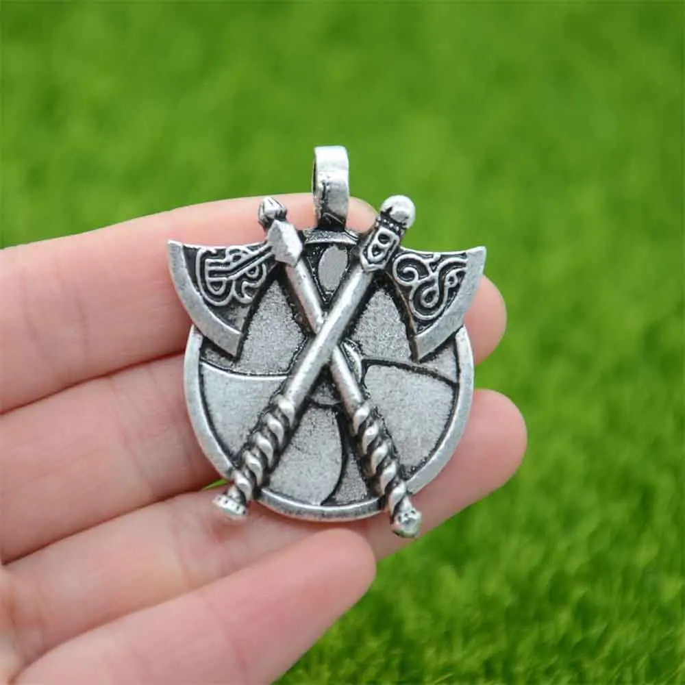 Double Axes And Shield Pendant Slavic Jewelry Male Necklace Slavs Amulet Talisman