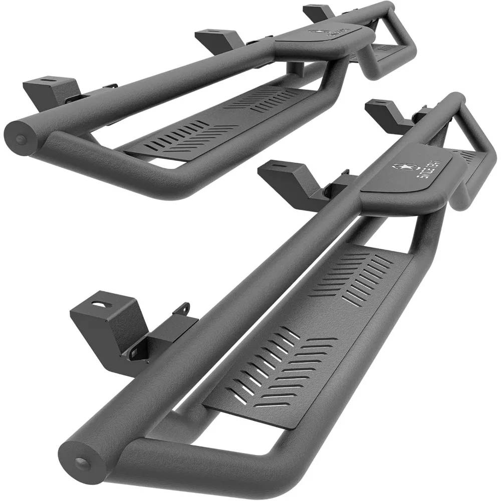 

Two Stairs Running Boards Side Steps Compatible with 2018-2025 Jeep Wrangler JL JLU Unlimited 4 Doors, Heavy-Duty Steel Nerf Bar