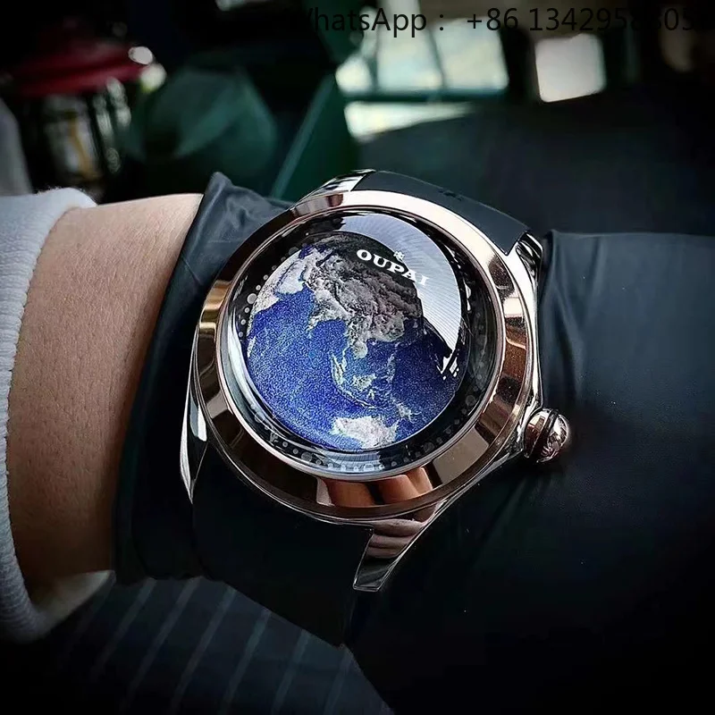 Dectop 2025 New Arrival Earth Design Mechanical Automatic Men's Rubber Strap Bubble Glass Dress Watch Limited Edition