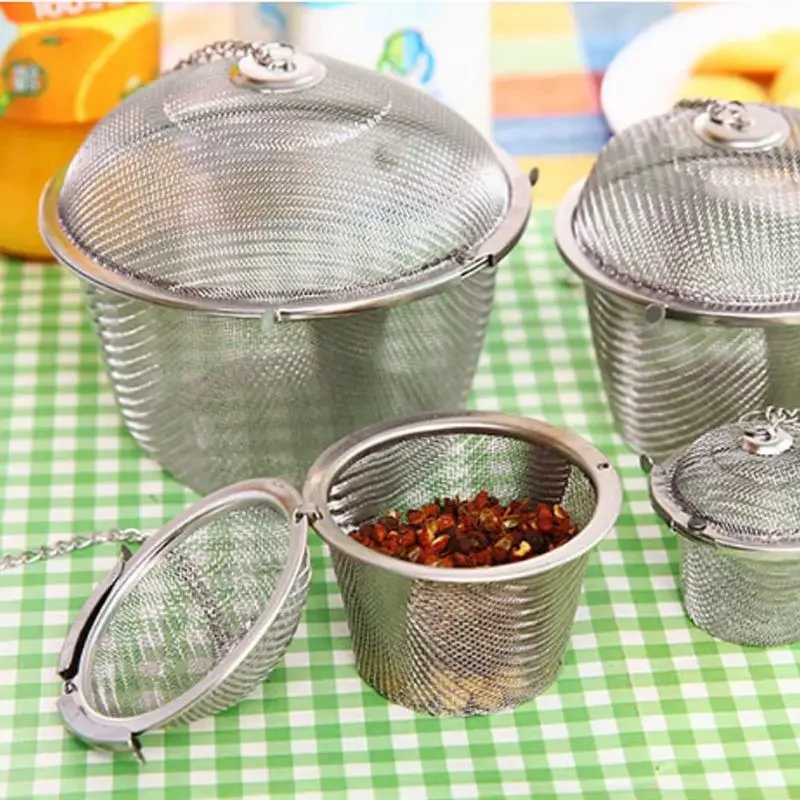 Kitchen Stainer With Chain Spice Tea Coffee Spice Soup Herbal Sieve Infuser Reusable Stainless Steel Seasoning Bag Ball Filters