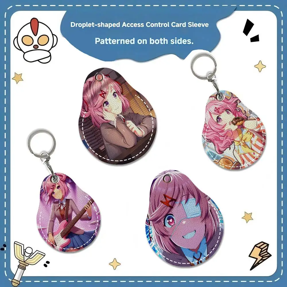 Natsuki Doki Doki Water Drop Access Card Case Anti-lost Fingerprint-proof Card Holder Keychain Anti-fall Accessories