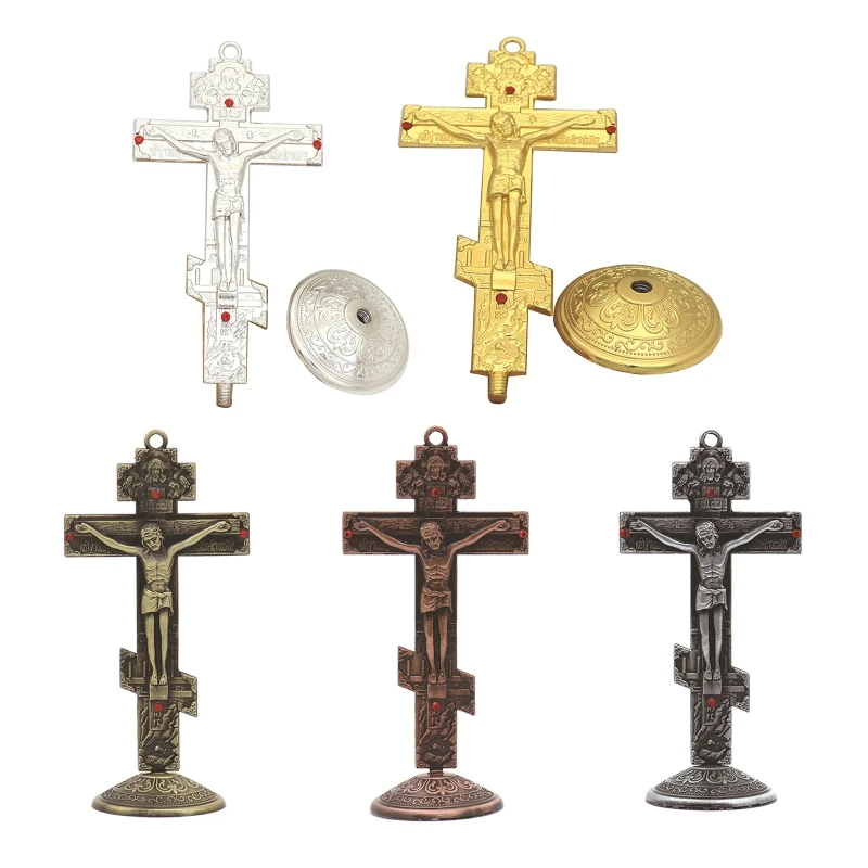 Metal Vintage for Cross Figurine Jesus Crucified Christian Catholic Art Statue for Home Living Room Wall Car Decoration