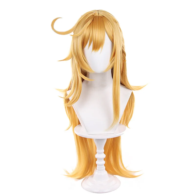 เก็นชิน อิมแพ็ค เอสโคฟิเยร์คอสเพลย์วิกผมยาวถักเปียสีเหลืองวิกผมอะนิเมะคอสเพลย์สีน้ำตาลวิกผมสังเคราะห์ทนความร้อนผม + หมวกวิกผม
