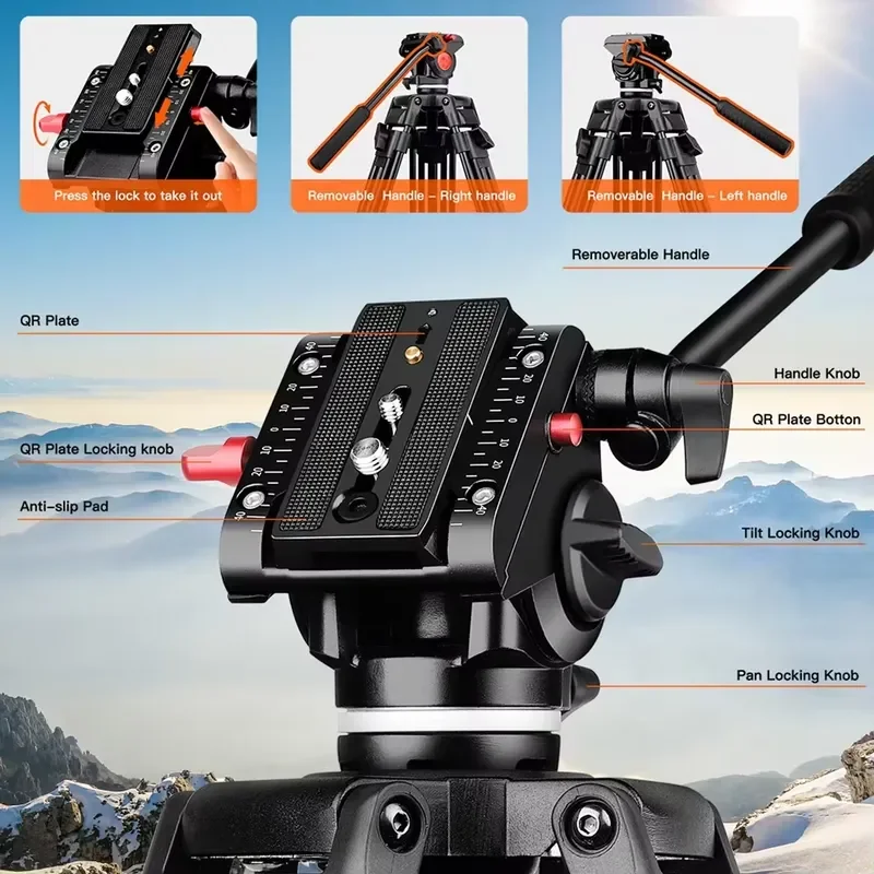 65 Inch Aluminum Tripod Double Legged Stand for Video Filmmaking Bird Watching Photography Stable Camera Support Heavy Duty