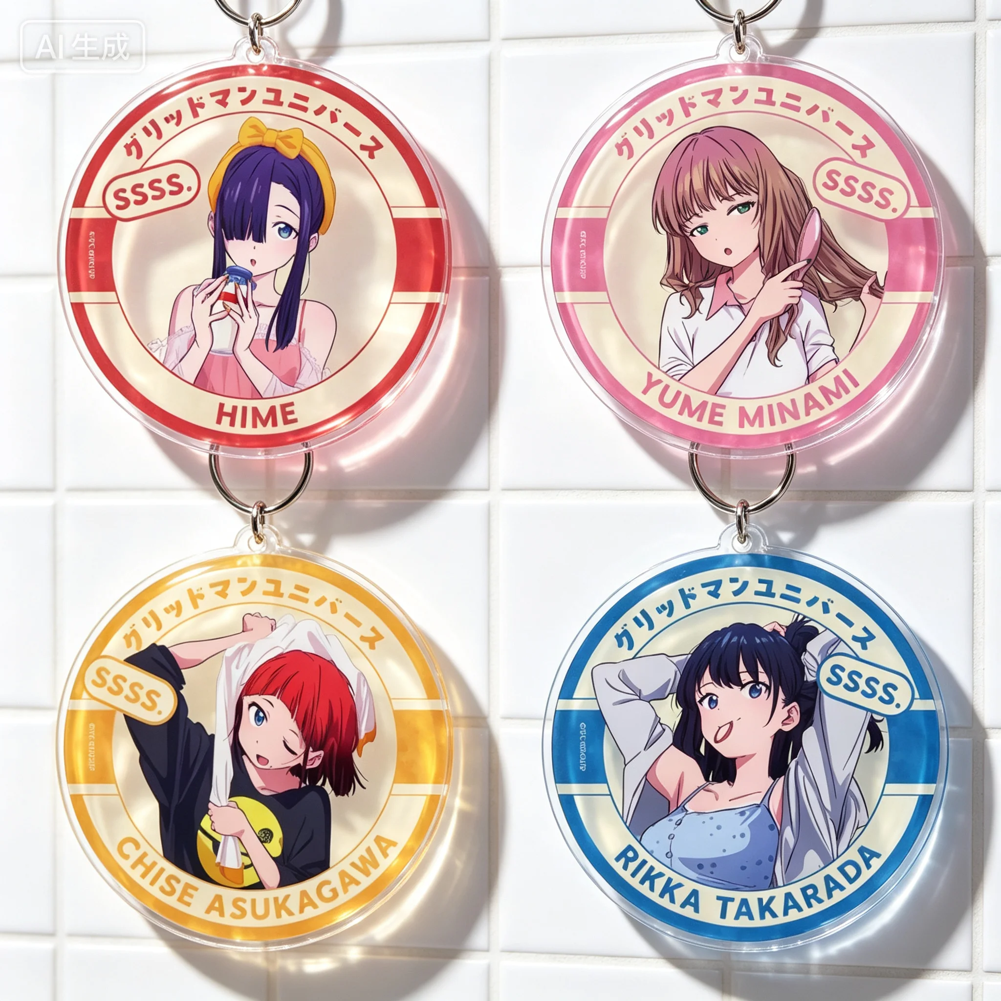 Anime Gridman Universe After Taking A Bath Akane Shinjo Circle Acrylic Pendant Keychains Bag Decorations Fans Gifts
