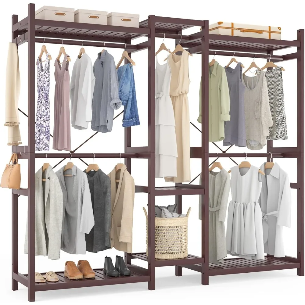 

Bamboo Closet System Clothes Rack, Large Freestanding Garment Rack Clothing Rack for Hanging Clothes with 7 Storage Shel