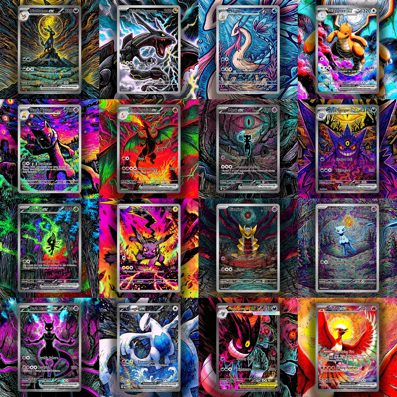 

Full 16-PCS Set PTCG PKM Card Dark psychedelic Style Series Set DIY Rare Card Classic Game Anime Collection Card Real life Cards
