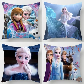 Disney Frozen Princess Cushion Cover Anime Action Figures Elsa Anna Princess Short Plush Home Decorative Sofa Pillow Case Gifts