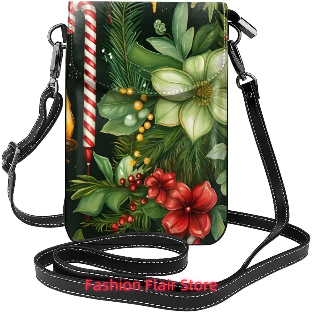 Bolso cruzado de caramelo de árbol de Navidad de invierno para mujer, bolso pequeño de viaje de cuero PU para teléfono móvil, Mini bolso ligero para teléfono, cartera