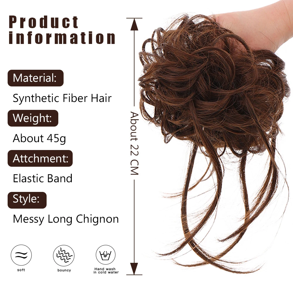 WTB Synthetic Hair Bands Curly Messy Chignon Elastic Scrunchy False Hair Pieces for Women Donut Updo Black Brown Hair Extension