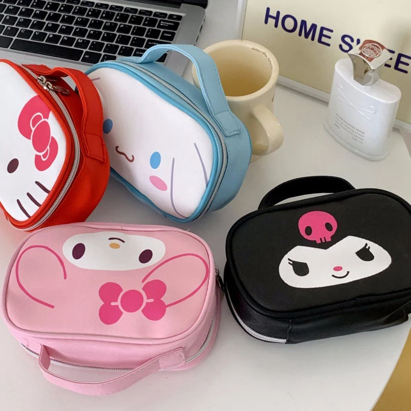 Hello Kitty PU Pencil Case Kuromi Sanrio Cosmetic Bag portatile di grande capacità My Melody Student Cartoon Stationery Storage Bag