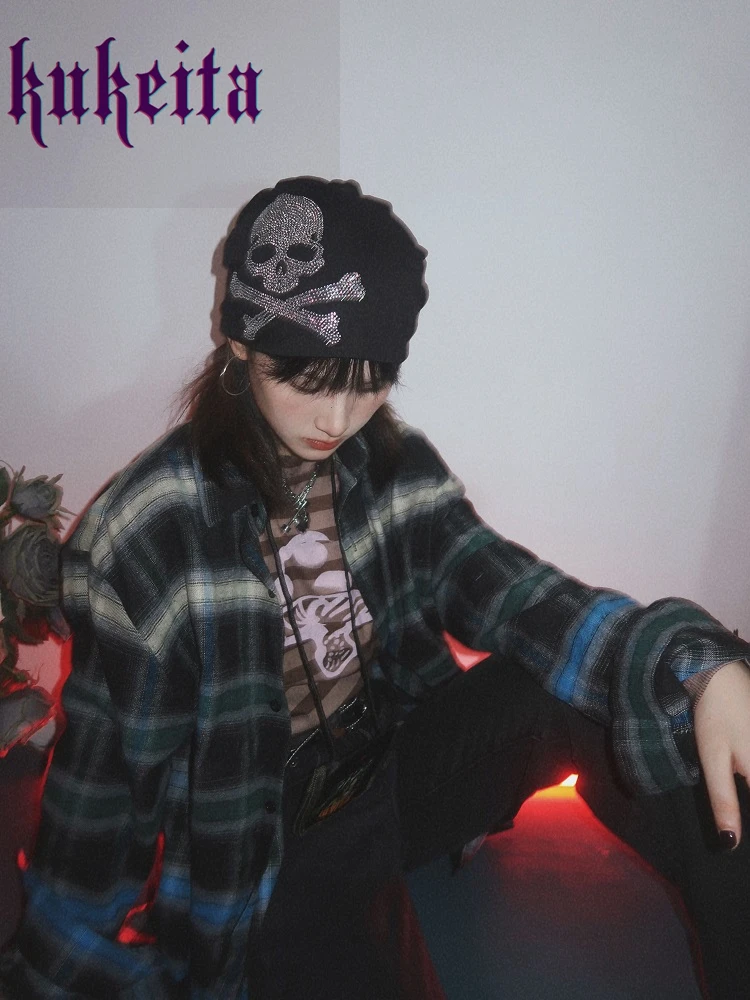 Unisex Harajuku Gothic Punk czaszka czarny szary biały cienka bawełna czapka typu Beanie hip-hopowa moda Streetwear