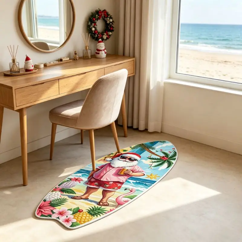 VIKAMA Bedside Mat Non Slip Cozy Bedroom Floor Rug Christmas Santa Flamingo Surfboard Nightstand Carpet Home Decor