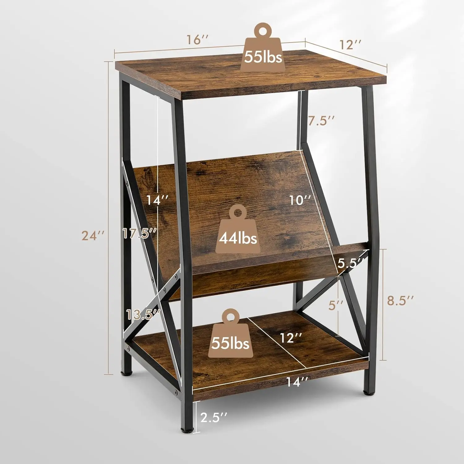 

Giantex Side End Table, 3 Tier Record Player Stand W/Vinyl Record Storage Shelf, Industrial Nightstand Accent Table W/Metal X