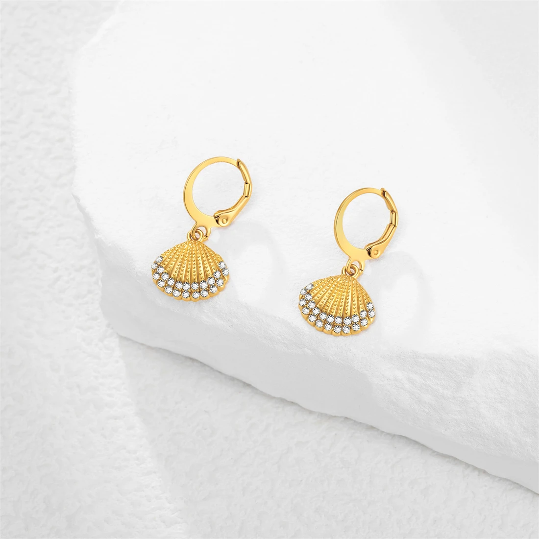 Eueavan Zirkon-Seestern-Muschel-Creolen aus Edelstahl, geometrische Ohrringe für den Sommerurlaub am Strand, für Damen, Party-Schmuck, Geschenk – Detail 25