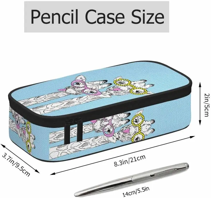 Funny Giraffe Pen Bag Hipster Giraffes Funky Glasses Animal Blue Organizer Stationery Box Makeup Pencil Case Office for Adults