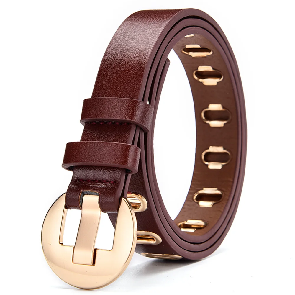 Women's Goth Belts Hollow-out Round Metal Buckle Fashion PU Leather Gothic Punk Khaki White Brown Belt Arnes Mujeres Cintura