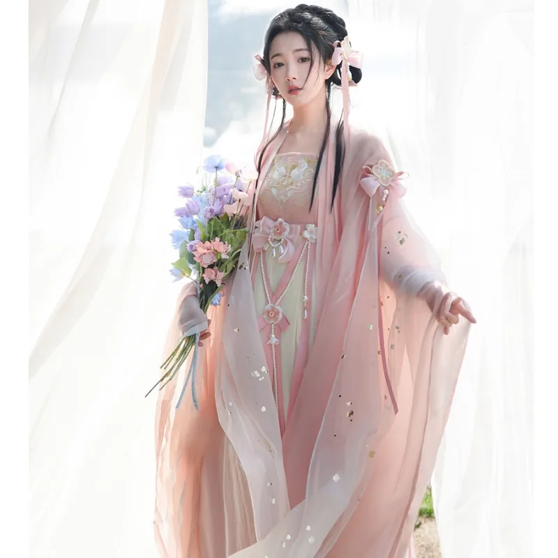 

Women Chinese Style Hanfu Dress Traditional Flower Embroidery Stage Dance Dress Female Fairy Cosplay Costume