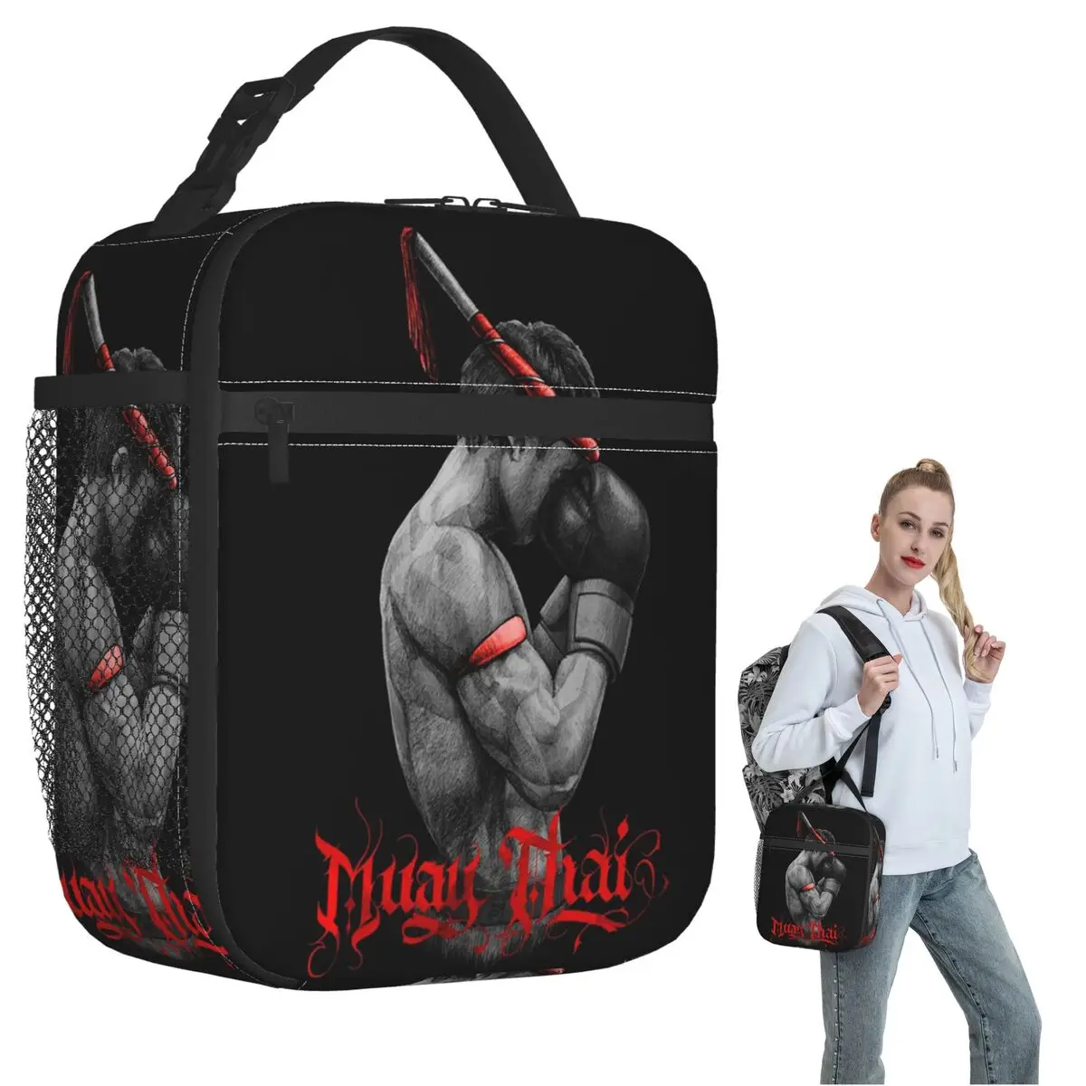 Muay Thai Boxing Fighter Insulated Lunch Bag for Women Children Portable Food Boxes Thermal Lunch Box Tote