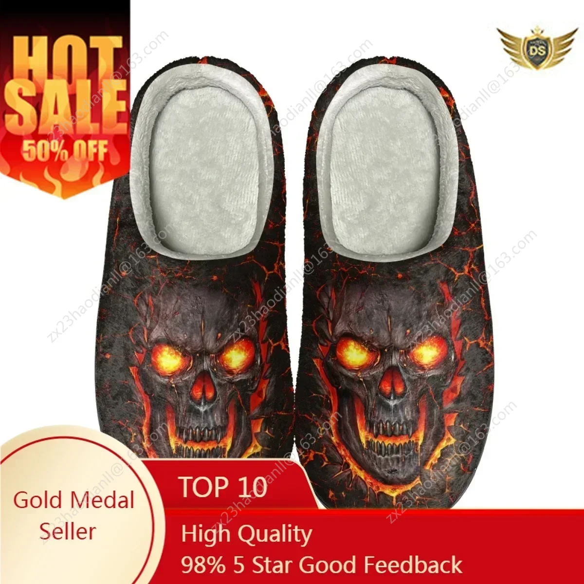 

Fashion Skull Print Winter Warm Cotton Slippers Casual Women's Cozy Non-slip Slides Indoor Couple Flats Footwear Dropshipping