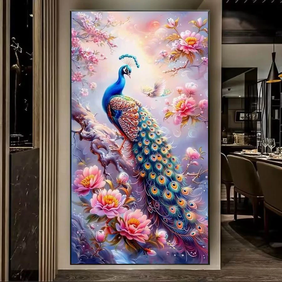 

Diy Diamond Arts Painting Kits New Collection Large Peacocks Flower Full Mosaic Embroidery Animal Bird Picture Wall Decor