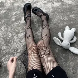 Lolita Mädchen Nette Pentagramm Druck Strumpfhosen Frauen Sexy Gothic Punk Magische Fünfzackigen Stern Mesh Fisch Net Strumpfhosen Körper strümpfe