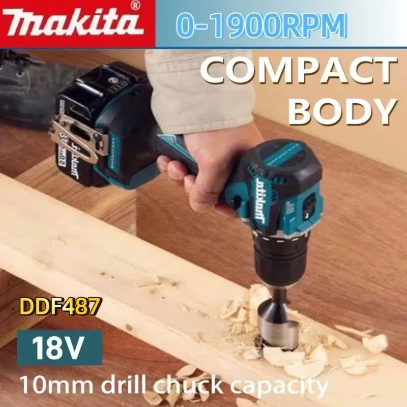마키타 18V 배터리 DDF487 컴팩트 무선 해머 드릴 가변 속도 전동 공구 충전식 브러시리스 드릴