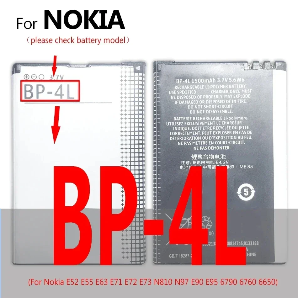 Battery BL 5B/4CT/4C/5C/4U/5CA/6Q/5J/5CT BV-T3G BP-4L BP-5M BLB-2 BLC-2 For Nokia 1208 1600 1265 5310 5070 3410 6500 C6-01 5230