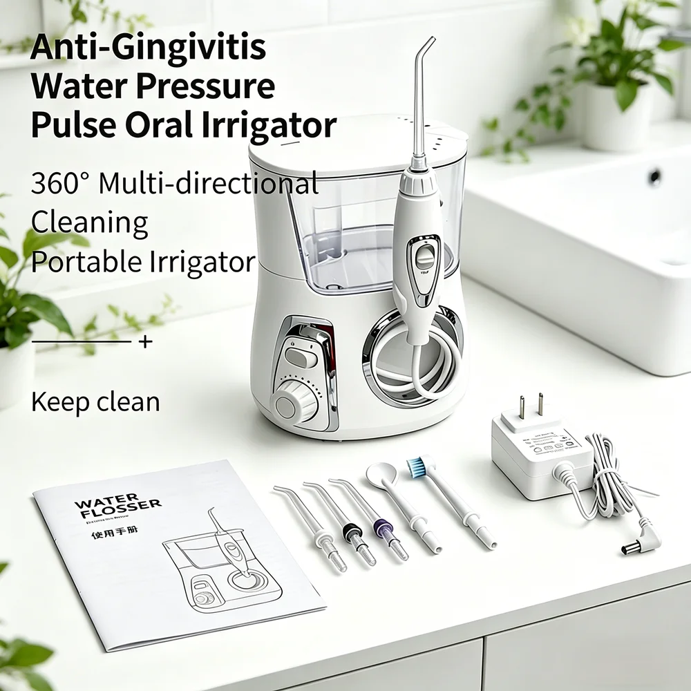 

Premium Electric Desktop Water Flosser Oral Irrigator 5 Nozzles 10 Modes 800ML Tank Home Oral Care Spa for Healthy Teeth Gums
