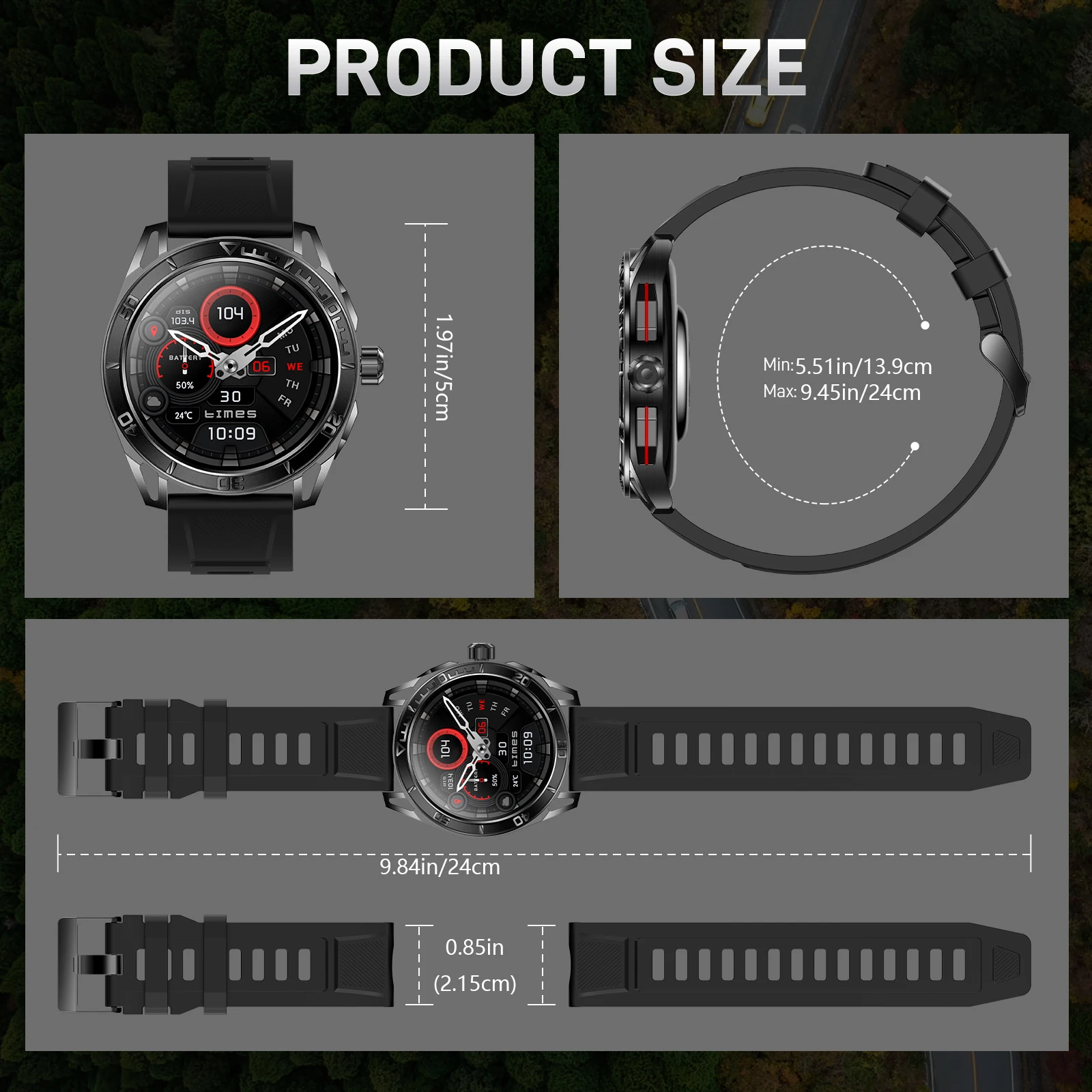 EIGIIS ساعة ذكية للرجال 1.43 بوصة شاشة كبيرة AMOLED IP68 ساعة مقاومة للماء مع معدل ضربات القلب ومتتبع النوم وعرة بلوتوث Smartwatch