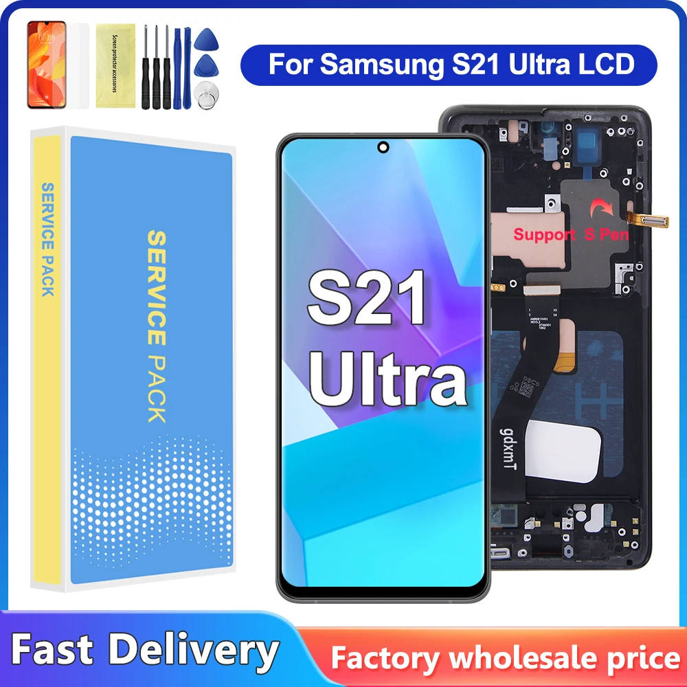 Tested S21 Ultra LCD With Frame For Samsung S21 Ultra 5G LCD G998 G998B SM-G998U Display Touch Screen Digitizer Replacement