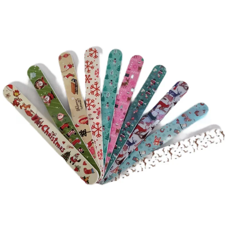 Juego de limas de uñas de Navidad para manicura, 10 piezas, limas de uñas coloridas, limas de uñas de doble cara, esmalte de Navidad, papel de lija para pedicura