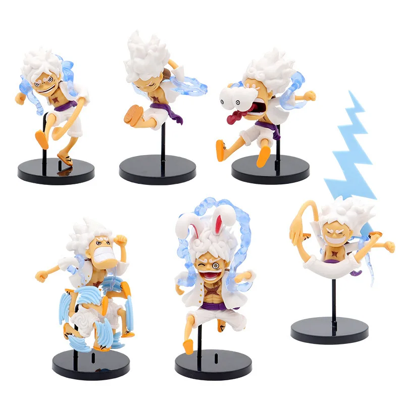 12cm One Piece Luffy Nika Gear 5 Multiform 6pcs/Set Anime Action Figure Sun God Luffy Collectible Model Toy Ornament Gift