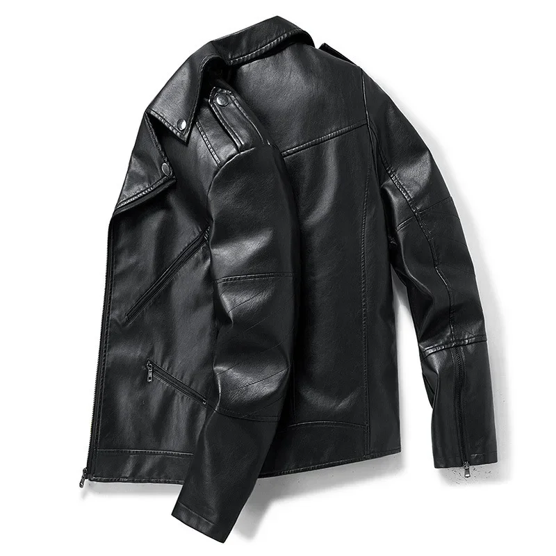 

Модное кожаное пальто, повседневная верхняя одежда, мужская куртка из искусственной кожи с лацканами, новый молодежный мужской облегающий красивый топ с декоративными заклепками
